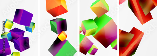 Flying 3d shapes, cubes and other geometric elements background design for wallpaper, business card, cover, poster, banner, brochure, header, website