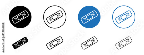 Medical Patch Line Icon Set. Plaster Band-Aid Healing Symbol in black and blue color.