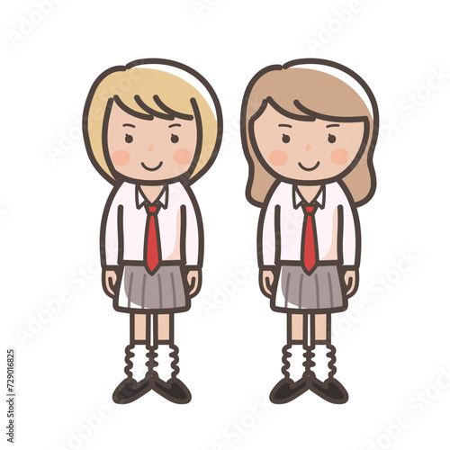 ルーズソックスでコギャル風の女子高生2人のイラスト