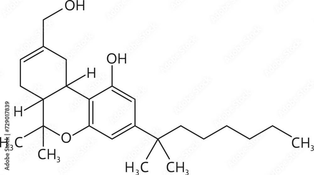 HU-210 drug molecule and chemical formula structure of narcotic substance, vector model. HU-210 synthetic cannabinoid, psychoactive stimulant and narcotic drug in molecular formula structure HU-210 drug molecule and chemical formula structure of narcotic substance, vector model. HU-210 synthetic cannabinoid, psychoactive stimulant and narcotic drug in molecular formula structure
