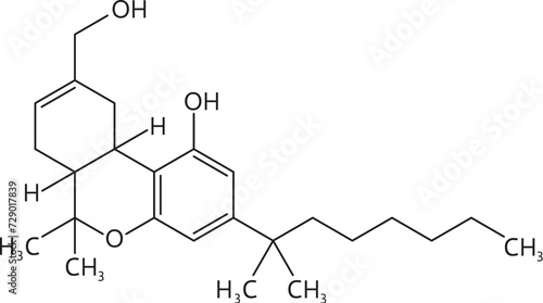 HU-210 drug molecule and chemical formula structure of narcotic substance, vector model. HU-210 synthetic cannabinoid, psychoactive stimulant and narcotic drug in molecular formula structure