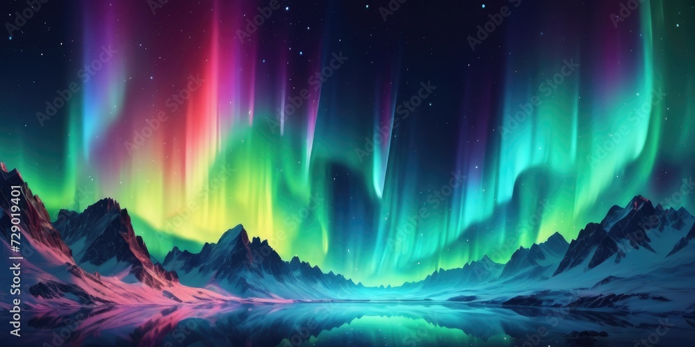Obraz premium Colorful Aurora Borealis, Starry night sky, Masterpiece art