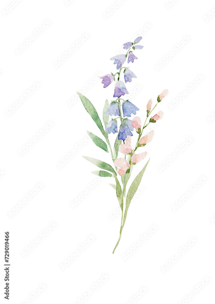 Obraz premium Beautiful floral illustration with watercolor hand drawn spring flowers. Stock clip art.