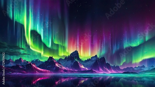 Colorful Aurora Borealis  Starry night sky  Masterpiece art