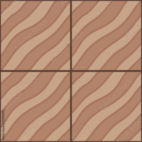 Brown pavement top view pattern, street cobblestone, garden sidewalk tile or path. Vector wood flooring, laminate, paving slabs of square shape with diagonal waves. Walkway, alley seamless background