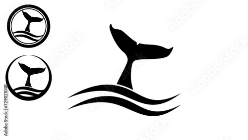 Whale tail logo, black isolated silhouette