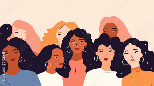 Vector illustration advocating feminism  featuring diverse and empowered female figures  bold colors  and symbolic elements for a visually dynamic and emotionally resonant composition. simple