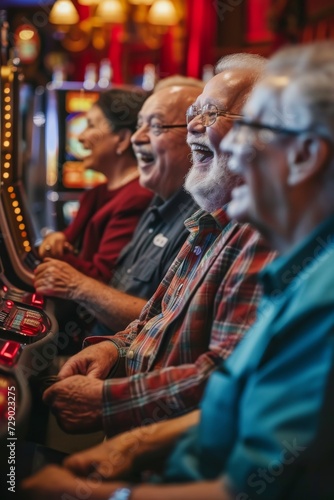 group of people sitting in front of slot machines at a casino