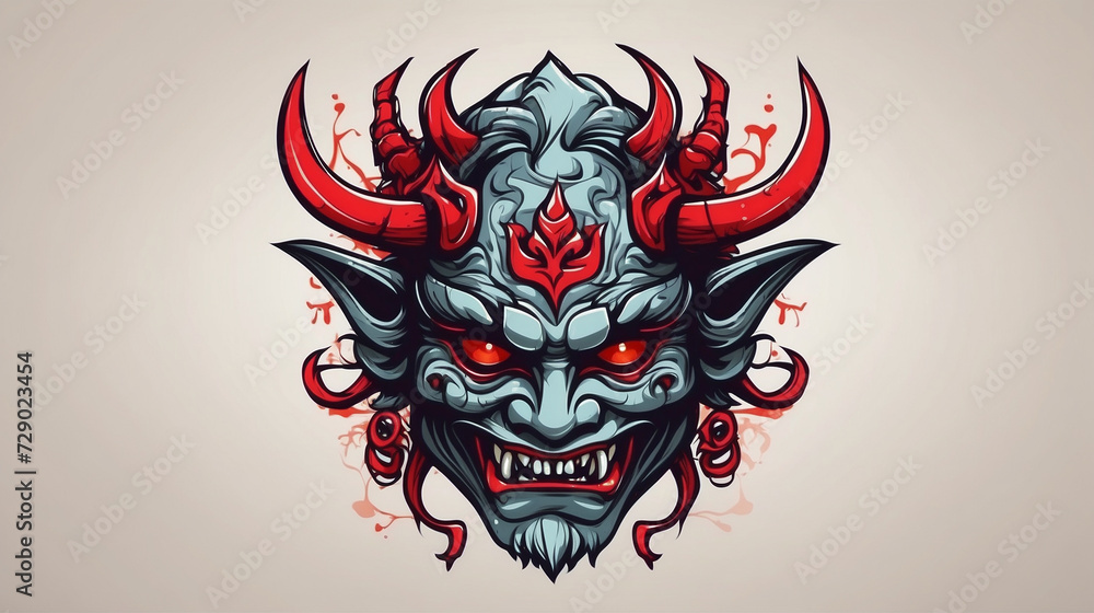 oni face devil artwork with samurai style japanese devil vector oni face devil artwork with samurai style japanese devil vector