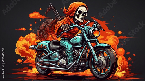 illustration of skeleton ride a choper bike for t shirt design or some mascot club artwork