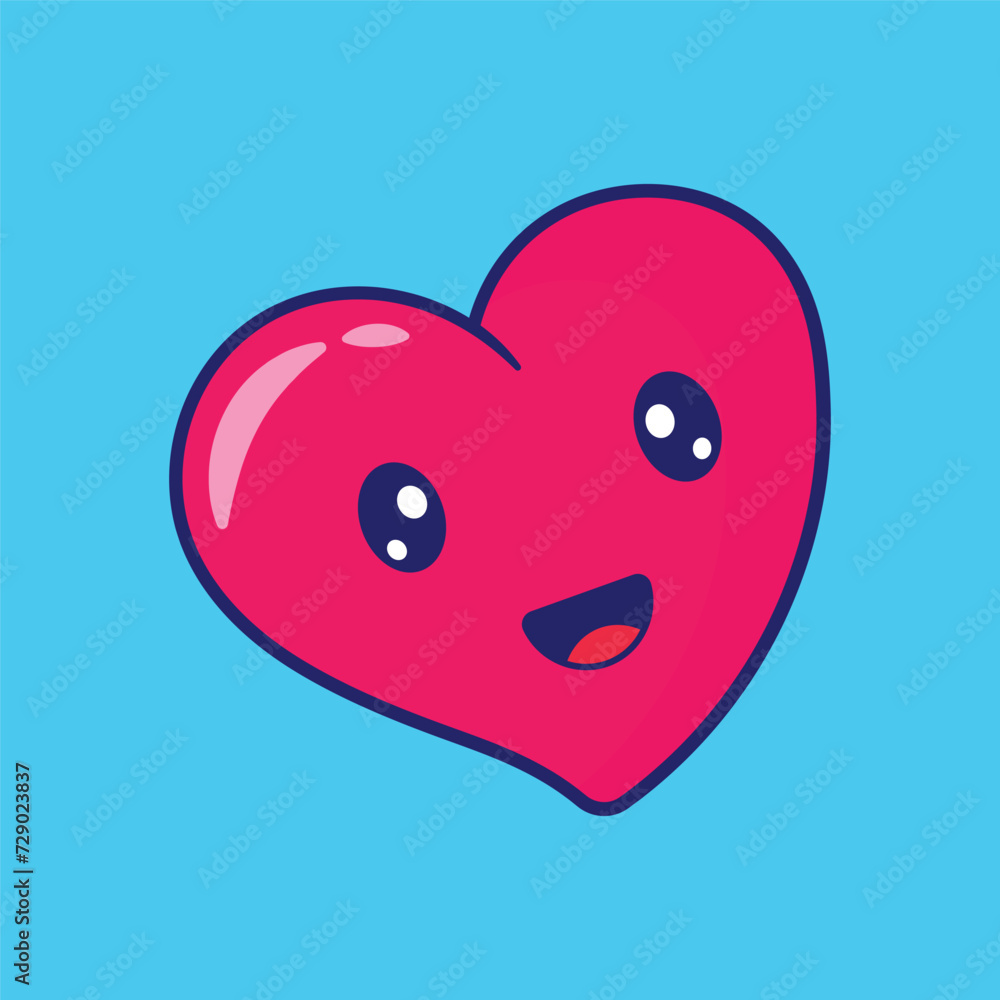 Obraz premium cute kawaii pink heart happy cartoon icon vector illustration