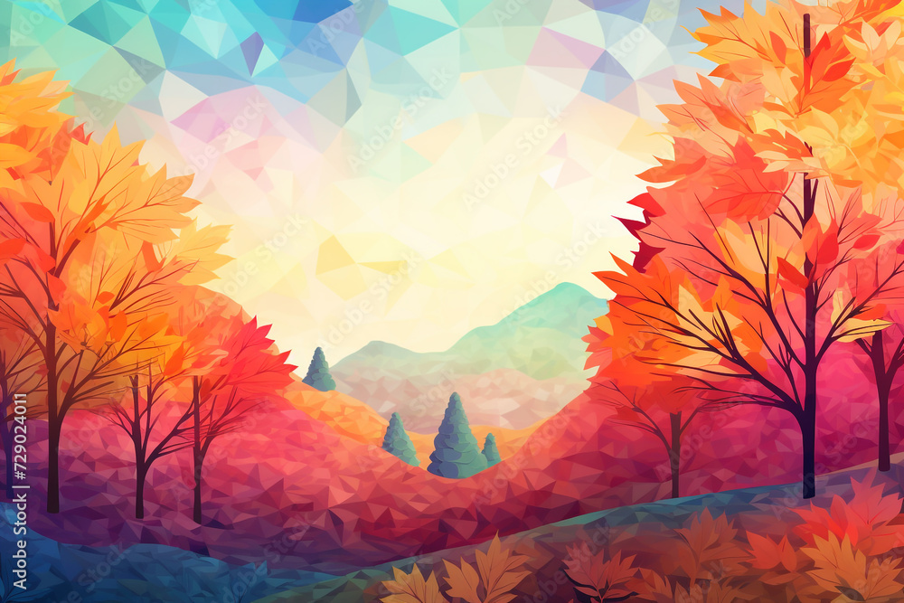 Autumn colorimetry background. Red orange pink wallpaper wall art decoration. Generative AI.