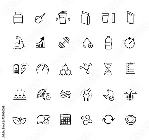 Set icon for sport food. Vector elements are made with high contrast, well suited to different scales and on different media. Ready for use in your design. EPS10.