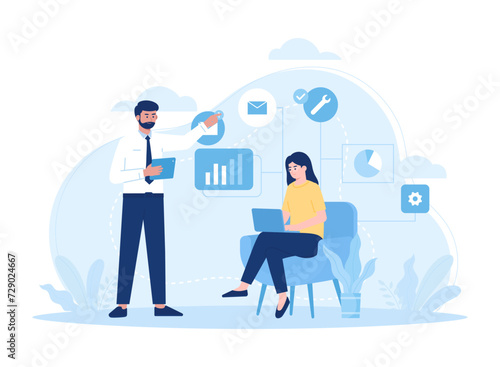 The manager provides work direction concept flat illustration