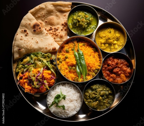 An indian thali with different types of food. Generative AI.