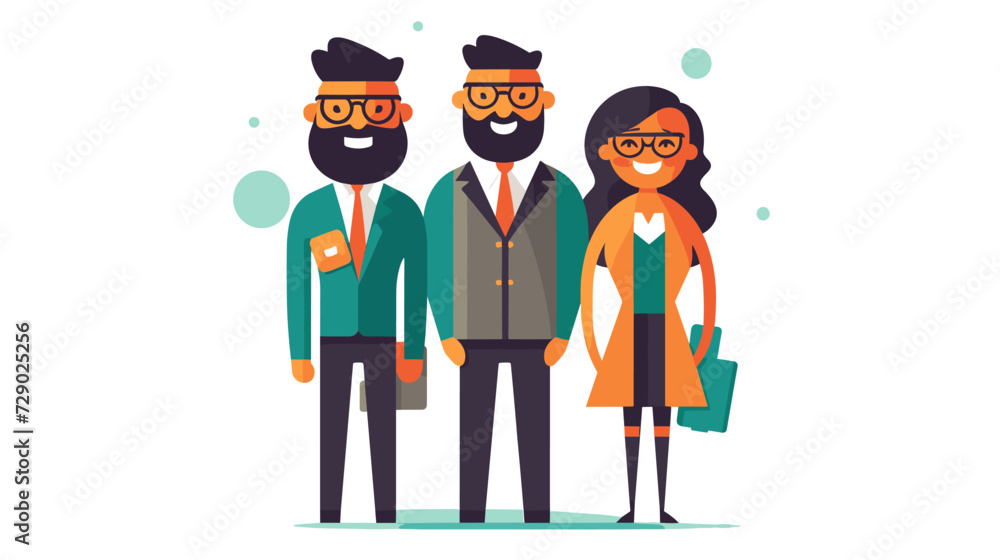 Happy office workers flat vector illustration. Cheerful corporate employees cartoon characters