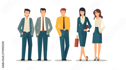 Happy office workers flat vector illustration. Cheerful corporate employees cartoon characters