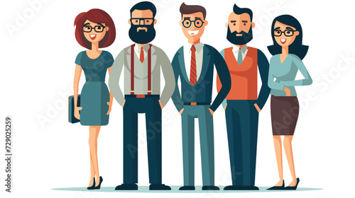 Happy office workers flat vector illustration. Cheerful corporate employees cartoon characters