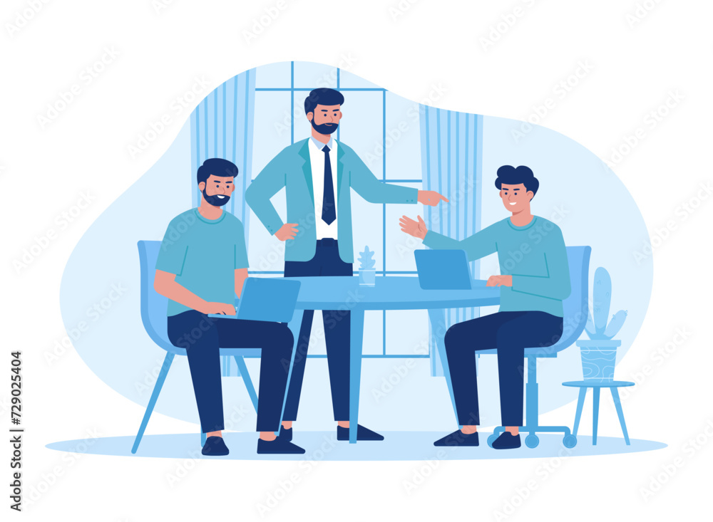 Employees are talking about work concept flat illustration