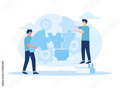 Teamwork ideas of partnership and departmental cooperation concept flat illustration
