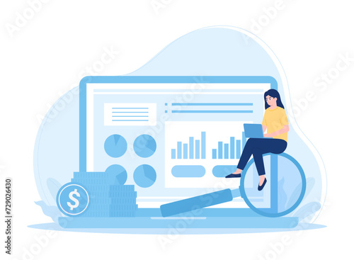 Female worker analyzing business growth concept flat illustration