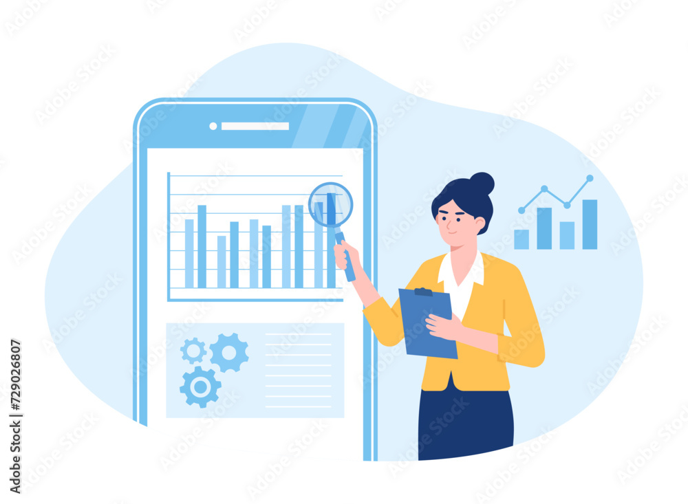 Employees analyze growth charts concept flat illustration Employees analyze growth charts concept flat illustration