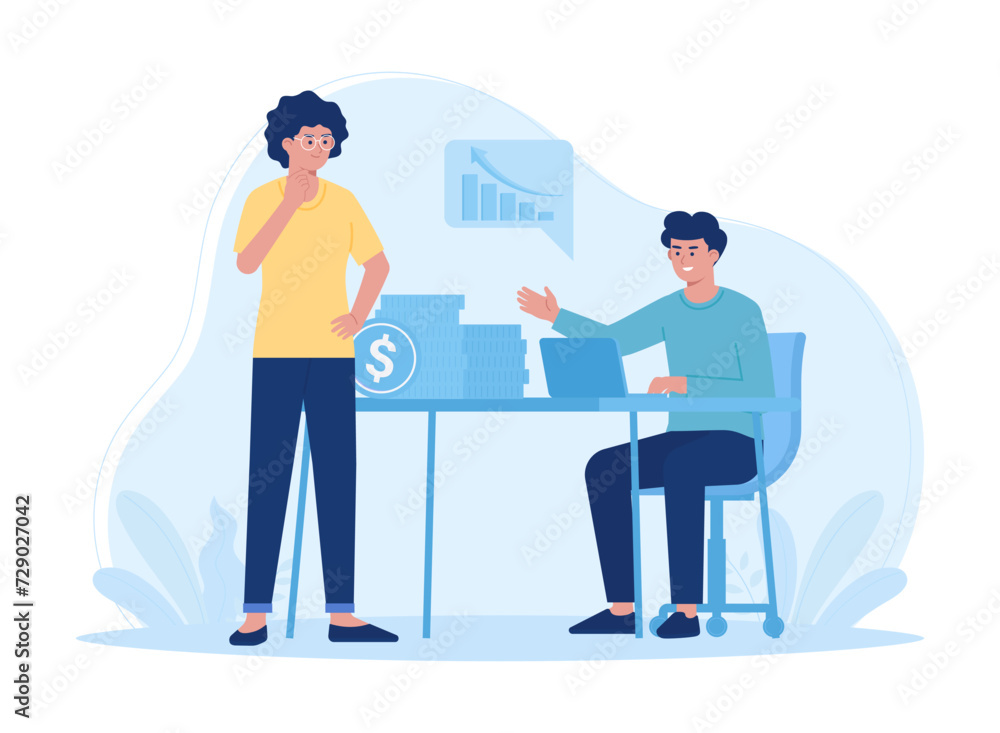 Social marketing workers concept flat illustration