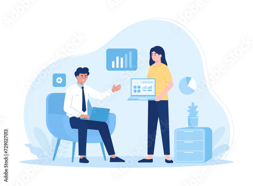 Person analyzing growth graph concept flat illustration