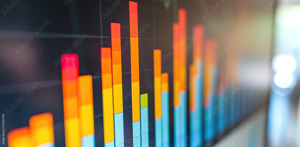 Graph with rising columns on the screen. The concept of analytics and data. Graph with rising columns on the screen. The concept of analytics and data.