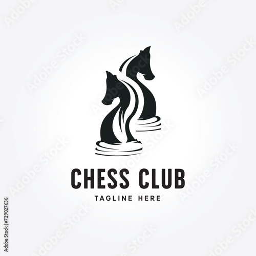 simple twin chess knight logo design. chess club vintage vector illustration