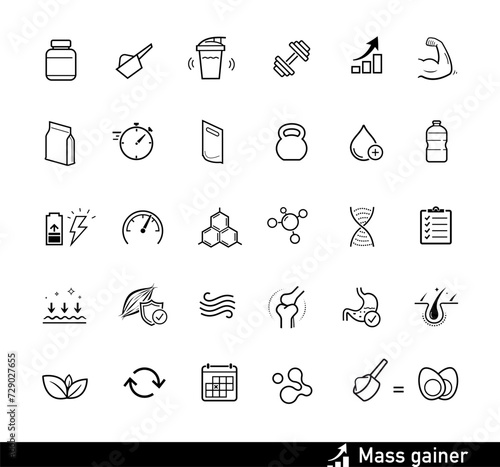 Set icon for sport food. Vector elements are made with high contrast, well suited to different scales and on different media. Ready for use in your design. EPS10.