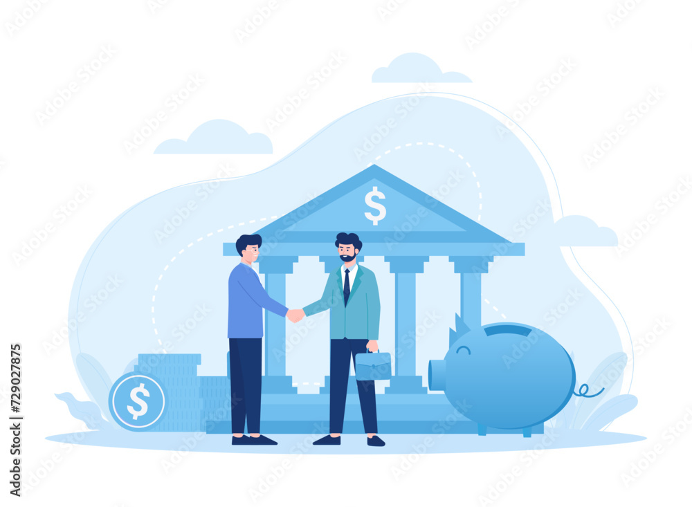 Fototapeta premium Agreement between agent and client shaking hands concept flat illustration