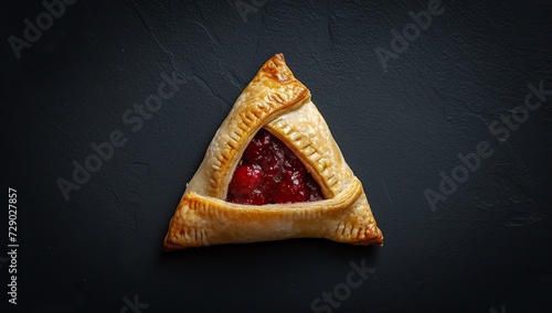 Pastry with berry filling on a dark background. The concept of baking and desserts.