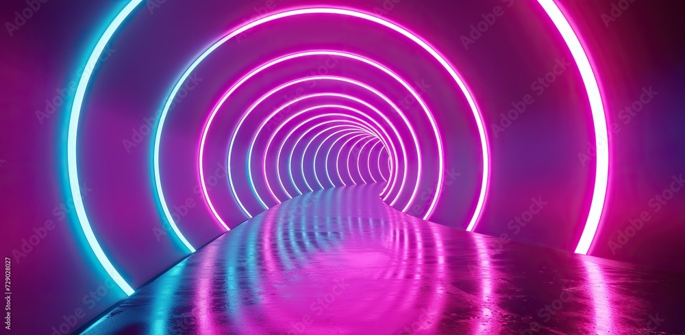Neon light tunnel. The concept of motion and modernity. Neon light tunnel. The concept of motion and modernity.