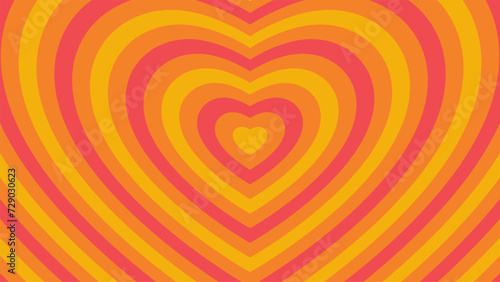 Hypnotic vector heart shape tunnel. Groovy style psychedelic concentric hearts. Bright vivid colorful vintage love wallpaper. Cool 70s nostalgia banner. Cute retro abstract y2k Valentine background