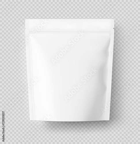 Realistic stand up pouch bag mockup with shadow. Vector illustration on transparent background. Easy to make a realistic mockup of your product. EPS10.