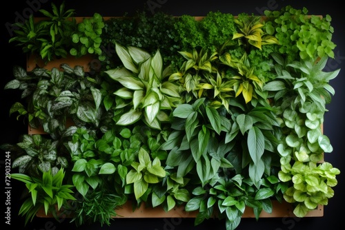 Green living wall. perennial plants in modern office - urban gardening interior design
