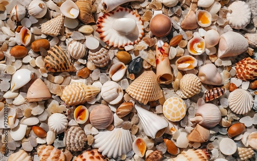 Background with beautiful seashells on the beach