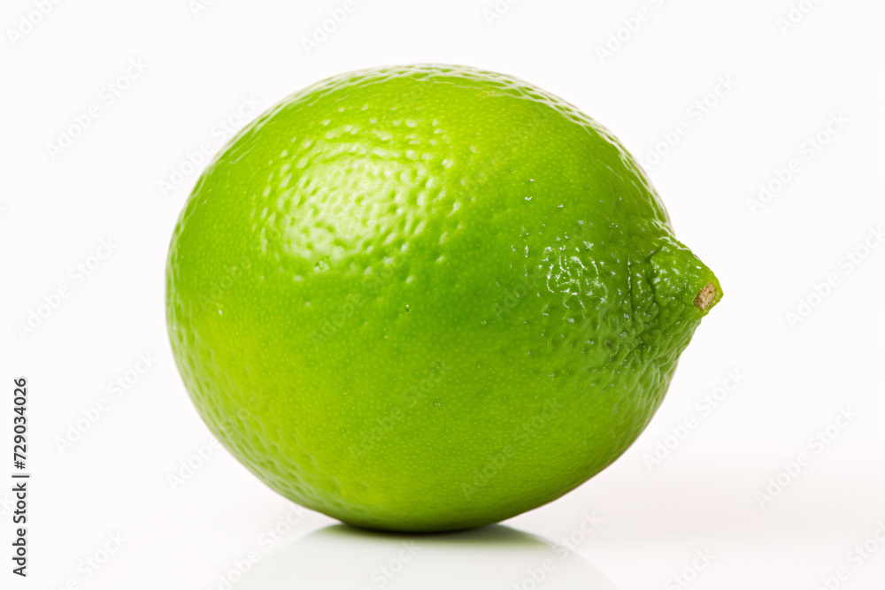Single green lime fruit on white background Single green lime fruit on white background
