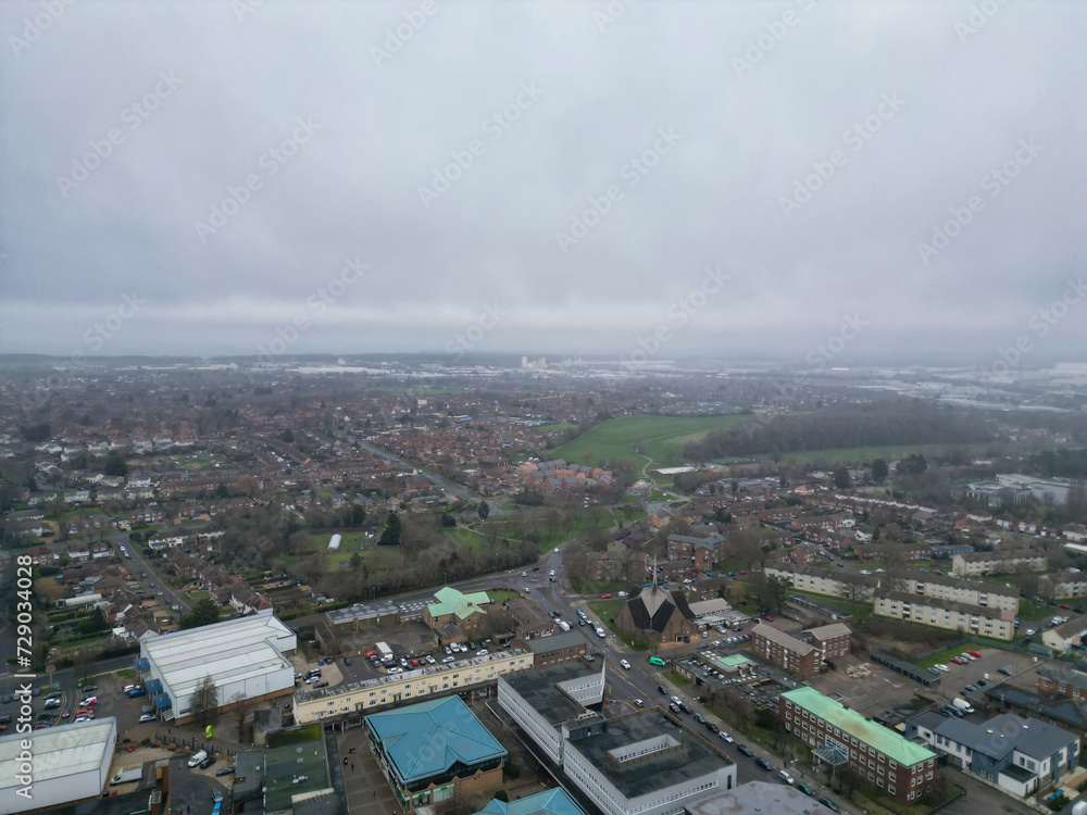 Aerial View of Corby Town of Northamptonshire, England United Kingdom on Cold and Cloudy Day of January 11th, 2024