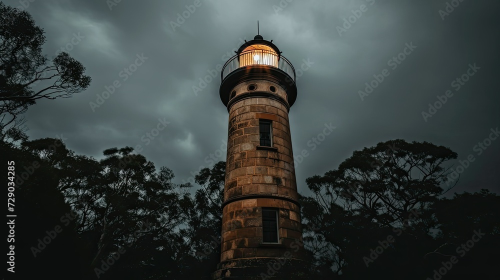 A historic lighthouse shrouded in mist, evoking a sense of mystery and adventure.