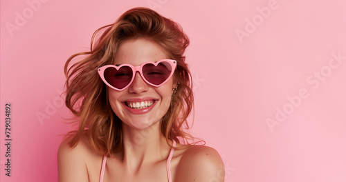 Studio portrait of a cool young woman posing wearing heart shaped love sunglasses