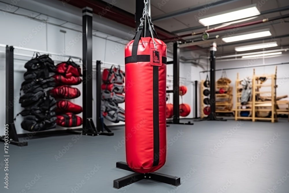 Red punching bag. kickboxing, muay thai, taekwondo - active lifestyle, fitness equipment