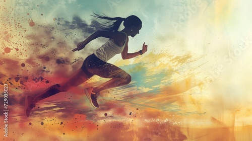 woman effort running marathon with art format  © YauheniyaA