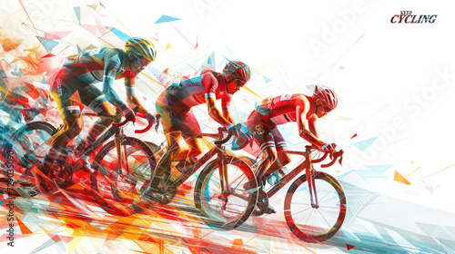 Bicycle racers competing on cycling championship. Cycle sports event, abstracrt style colorful photo