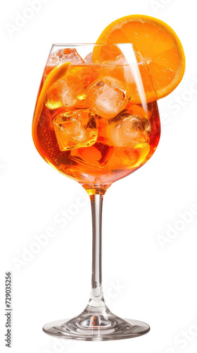 Alcoholic Aperol Spritz Cocktail in glass with orange slice, Isolated on Transparent photo