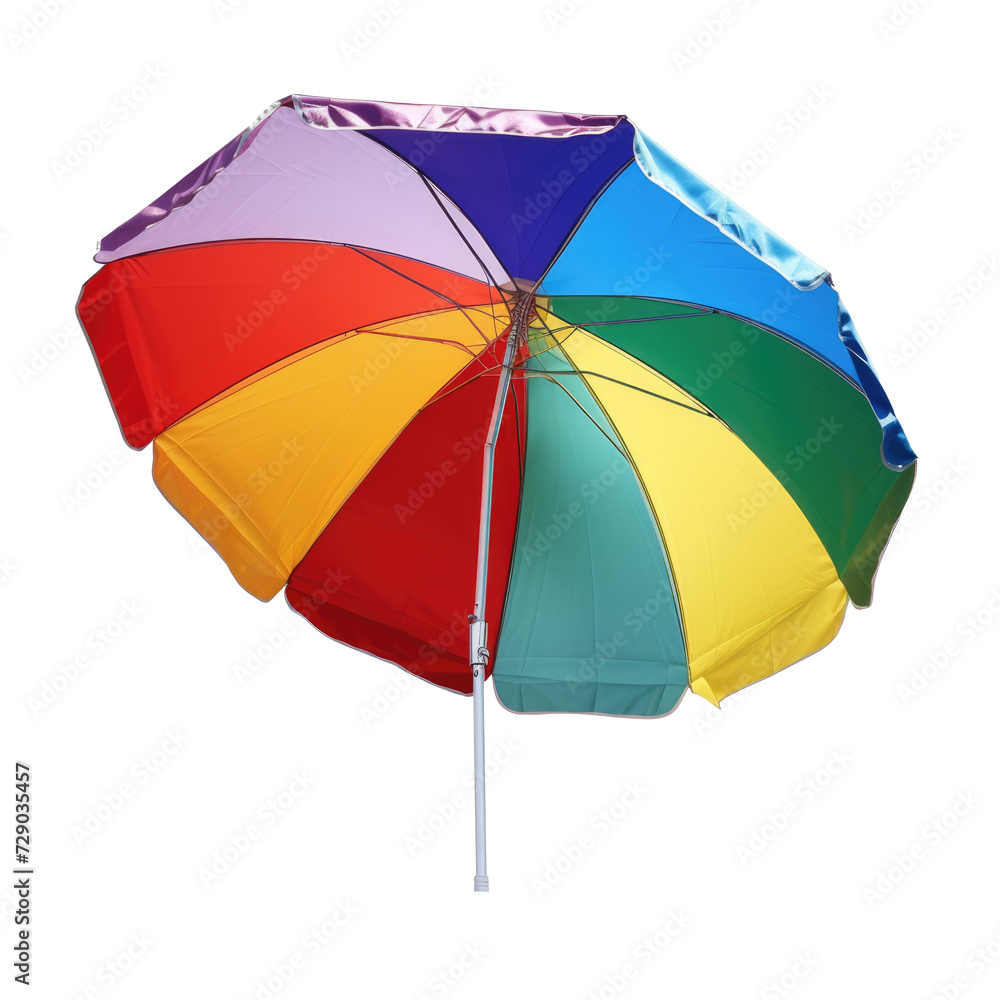 Open striped beach umbrella isolated on transparent