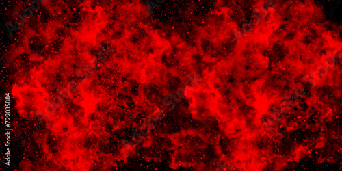 Abstract dynamic particles with fire red clouds on dark background. Defocused Lights and Dust Particles. Watercolor wash aqua painted texture grungy design