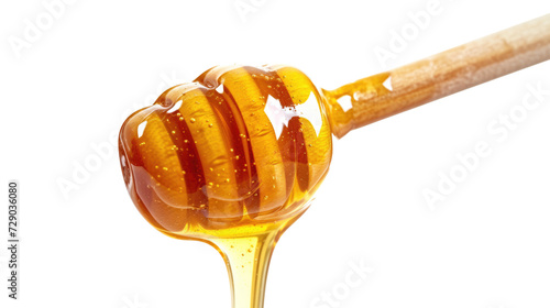 Honey dripping from dipper on isolated transparent background