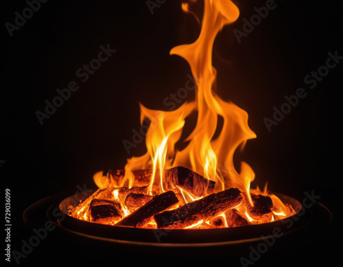 Bonfire with flames on a black background